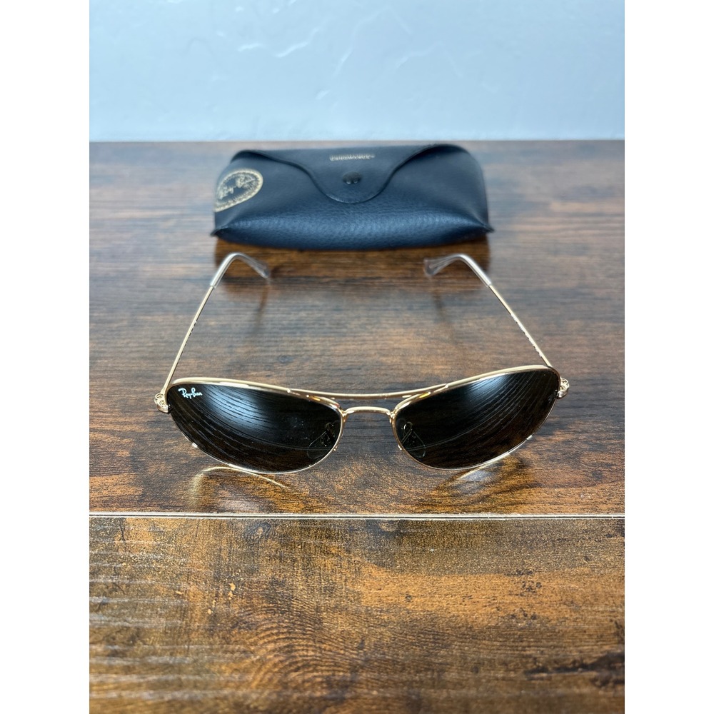 Ray-Ban Gold Frame Black Lens Slim Cat-Eye Sunglasses
